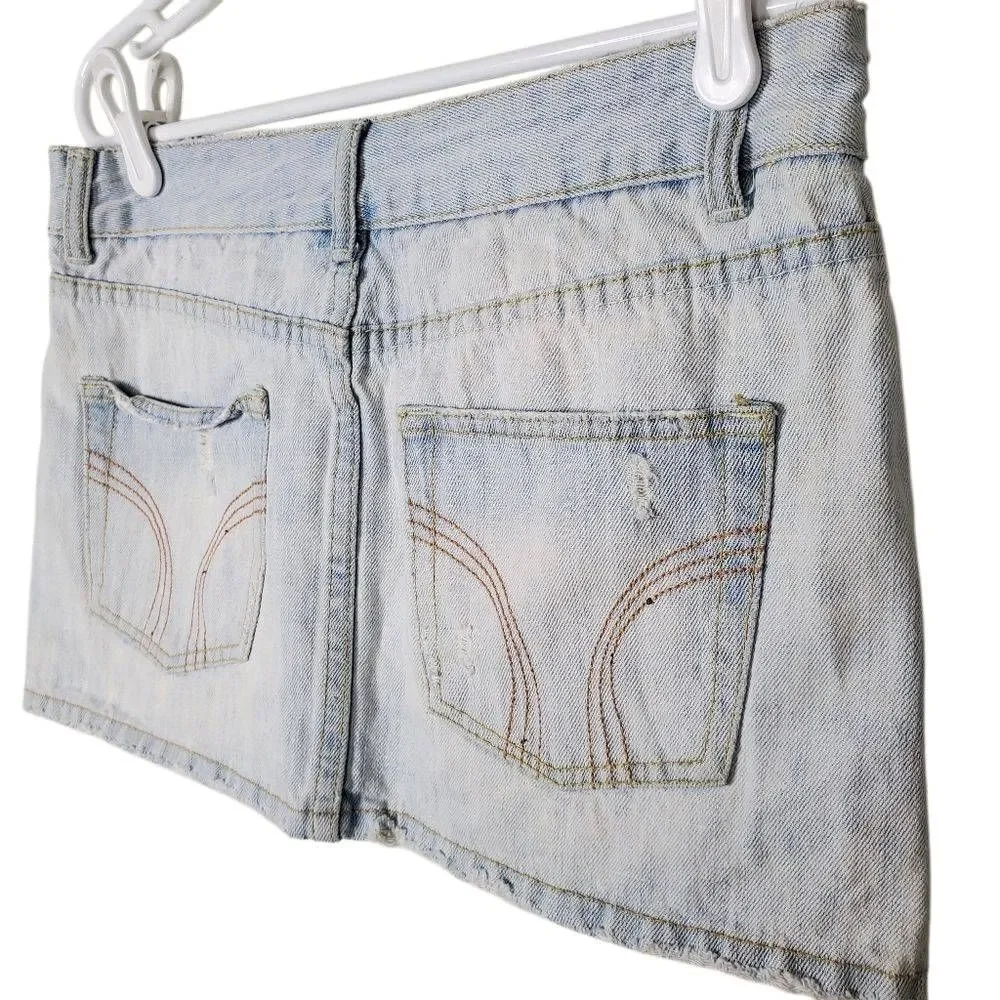 Rue21 Y2K Embelished‎ Distressed Lightwash Jean Mini Skirt Size 3/4